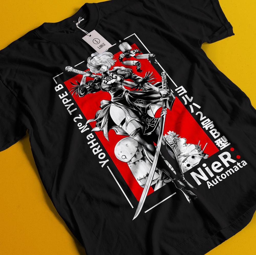 

Nier Automata T-Shirt YoRHa 2A Shirt 2B 9S Emil Tshirt Anime Kaine Devola Waifu L
