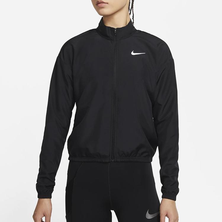 Nike Dri-FIT Swoosh Run Reflective Logo Print Packable Stand Collar Jacket Women Jacket Black DD4926-010