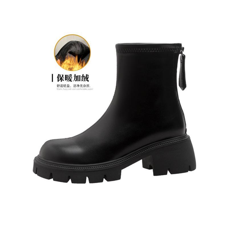 Huizhou women's boots autumn and winter thick-soled Martin boots velvet short boots versatile thin boots elastic boots non-slip and wear-resistant