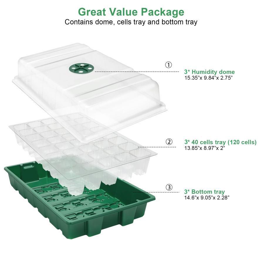 3 pcs Seed Tray, 40 Holes Cell Propagator Growth Thickening Seedling Start Growth Tray With Transparent Cover Greenhouse And Gar