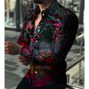 Men Plus Size Floral Print Long Sleeve Turn Down Collar Casual Shirt