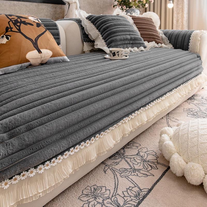 Юбка из кроличьего меха, подушка для дивана, зима, новинка, фиксированная, противоскользящая, приятная к коже, дышащая, мягкая, удобная, толстая, теплая, чехол, ткань, полотенце 70X70cm серый