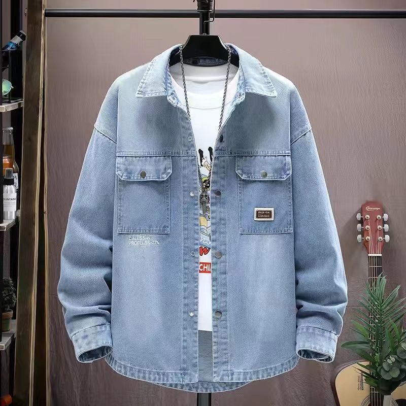 Spring Men Solid Lapel Denim Jackets Fashion Jeans Jackets Loose Fit Casual Black Blue Coats