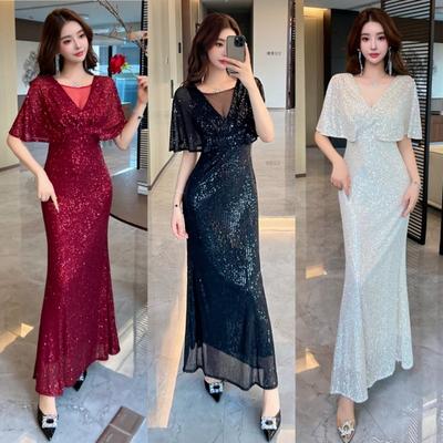 New High-end Tassel Bright Fishtail Banquet Elegant Temperament Noble Party Host Party Dress Woman