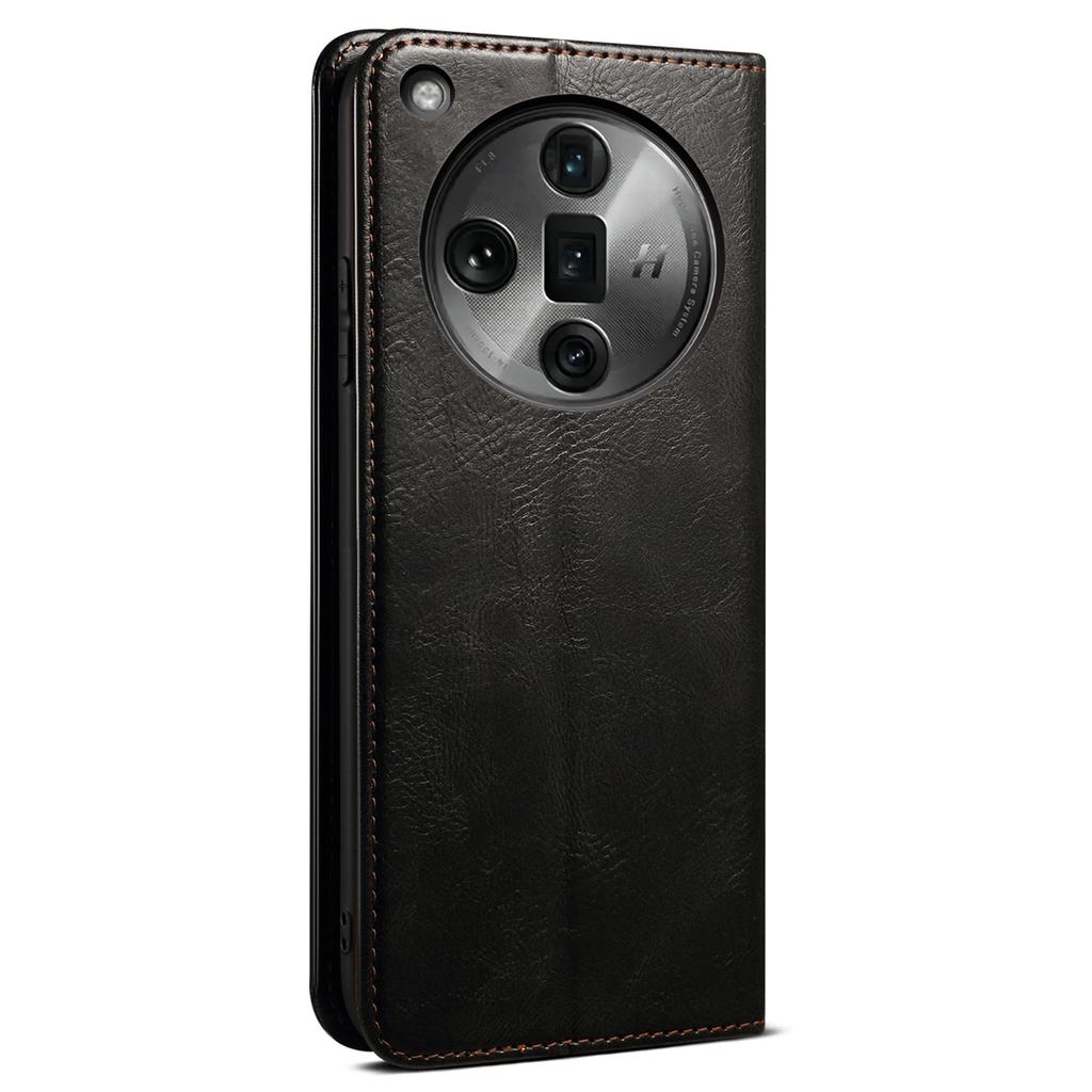For Oppo Find X7 Ultra Wallet Case Leather Phone Cover Waxy Crazy Horse Texture