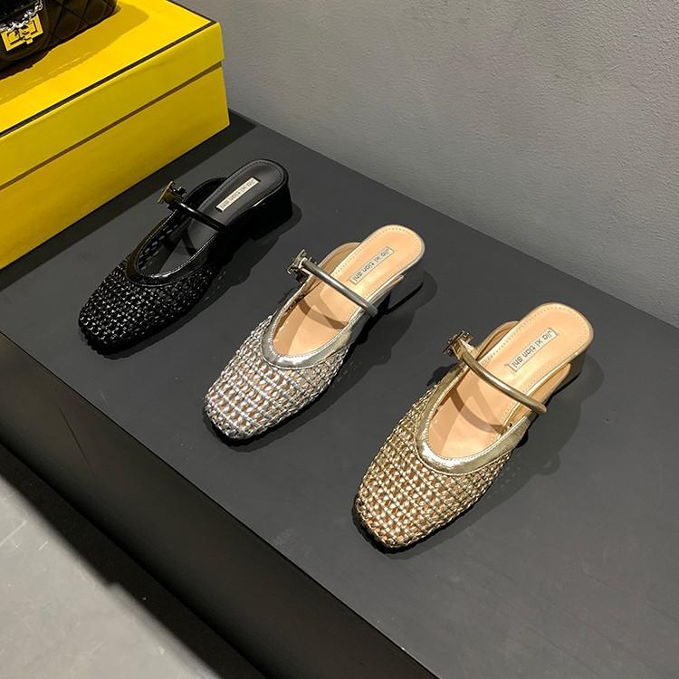 French Woven Hollow Heel High Heels Bag Head Half Slippers Children Wear Summer New Mary Jane Cool Slippers