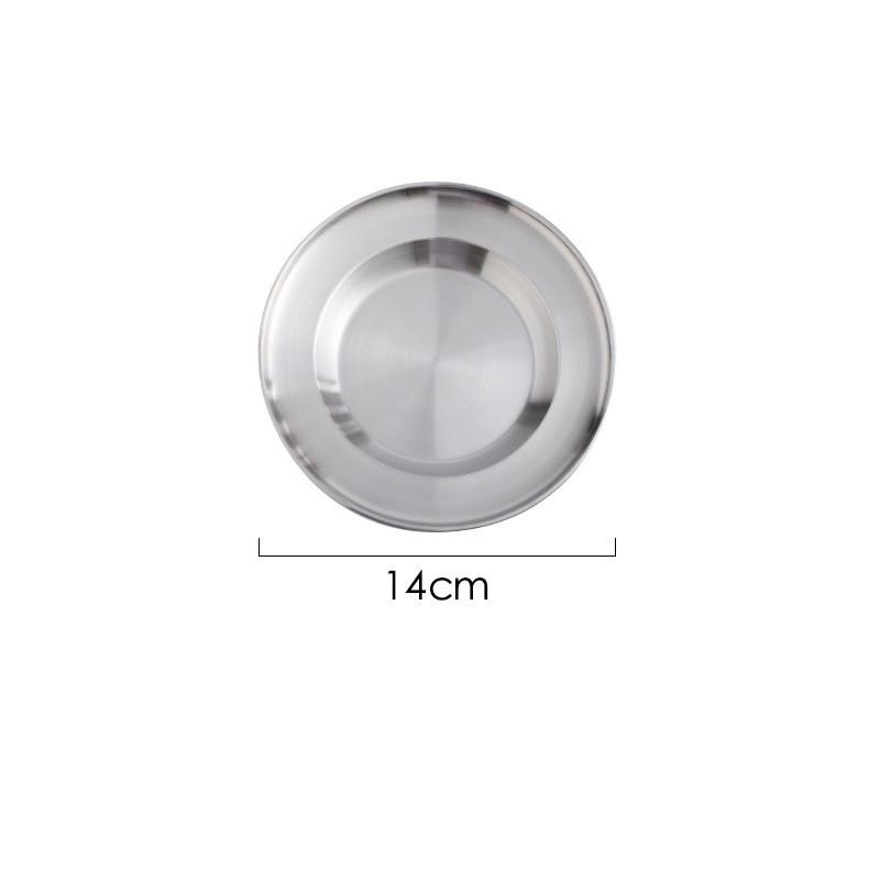 Round Kitchen Bar Tableware Cake And Fruit Snack Salad Plate Kitchen Accessories Stainless Steel Plate Camping Picnic Plate