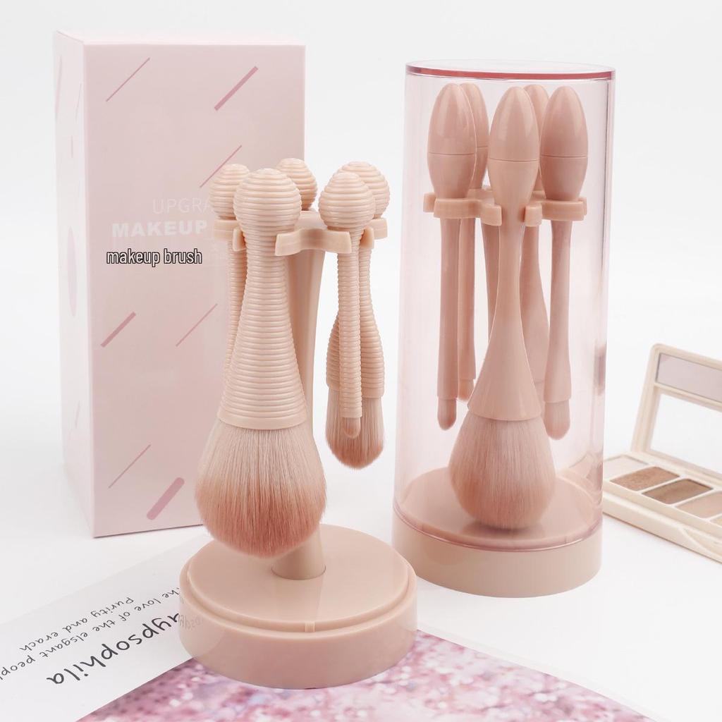 Compact Waist Powder Brush Set: 5 Portable Makeup Brushes with Storage Bucket