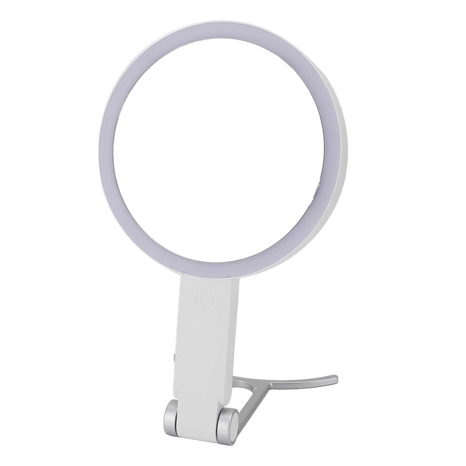 

Светодиодное зеркало для макияжа с регулируемой яркостью, 1-кратное/10-кратное увеличение, портативное дорожное зеркало для туалетного столика, белое, C-образное