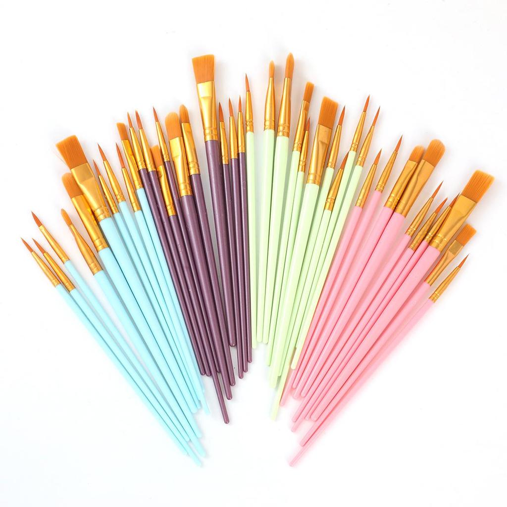 10-Piece Pearlescent Plastic Handle Nylon Hair Painting Brush Set for Kids - Ideal for Oil and Gouache Painting