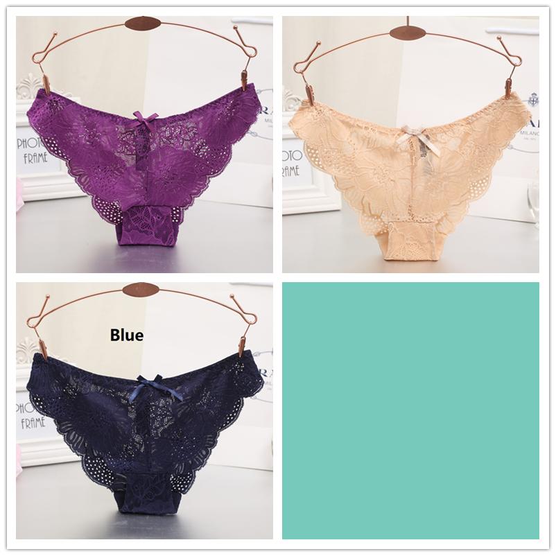 3pcs/lot Women's Sexy Hollow Lace Low Waist Triangle Panties Ruffle Edge Bow Underpants