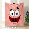 A Cartoon-style Face with Wide Eyes, Arched Brows, and an Open Smiling Mouth. for All Seasons Blanket Lunch Break Throw Gift