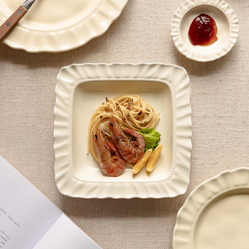 Comic Series Cream Wind Set Dinner Plate Rice Bowl Lace French Ceramic Tableware Western Plate Household Dish Plate Dish