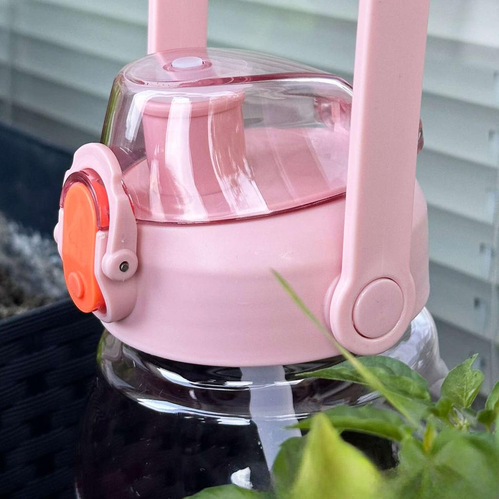 Bottle with a Straw for Drinking Water 1.5L Motivational with a Reminder with a Measuring Cup with a Handle Pink + Washing Brush