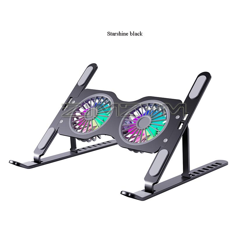 2 Fan Laptop Cooling Stand Adjustable Aluminum Alloy Laptop Cooling Pad With RGB LED Light For Support Macbook Pro Easy To Carry