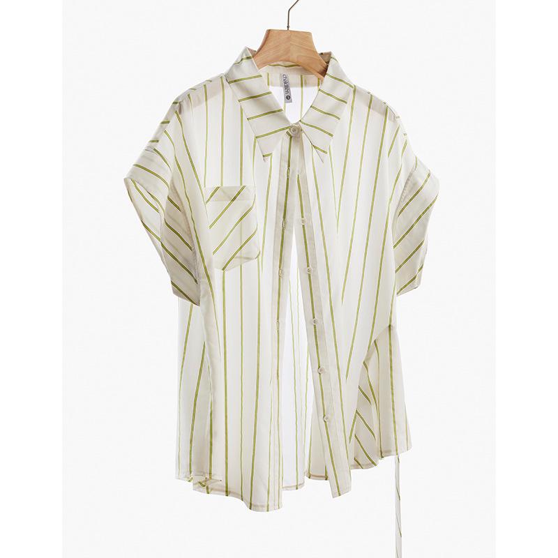 

Clearance Women s Casual Striped Summer Shirt - High-End, Simple, Fashionable, and Slimming Top 662 L белый