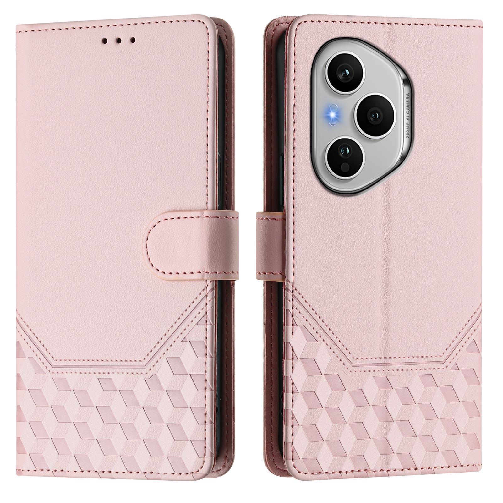 

Для Honor 400 Pro 5G (Глобальный) Чехол с сотовым тиснением, блокирующий RFID, кожаный чехол для телефона с ремешком Pink