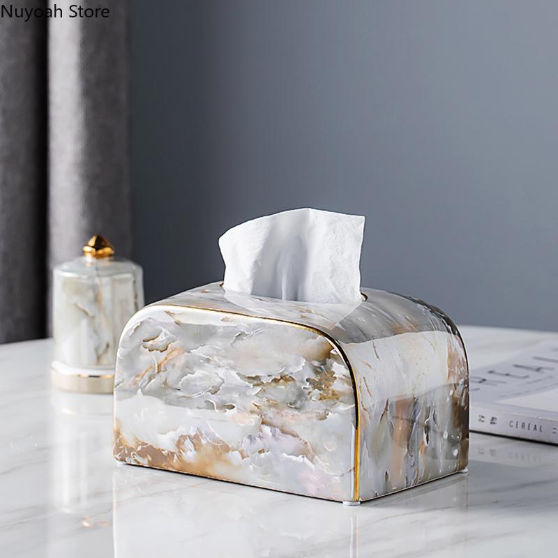 Light Luxury Marble Tissue Box Decoration Dining Table Coffee Table Napkin Box Household Living Room Ceramic Pumping Box