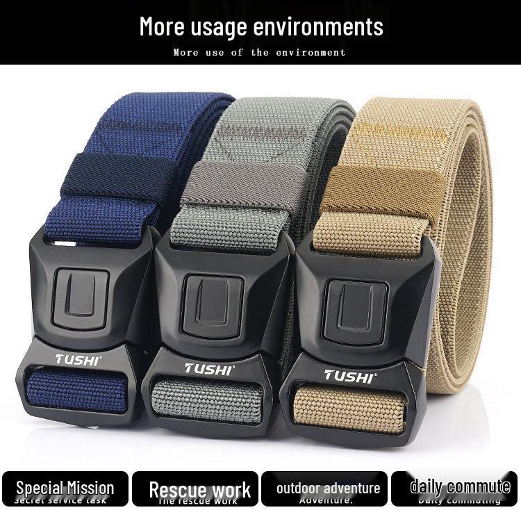 Men's Quick-Release Elastic Workwear Belt with Leather Trim