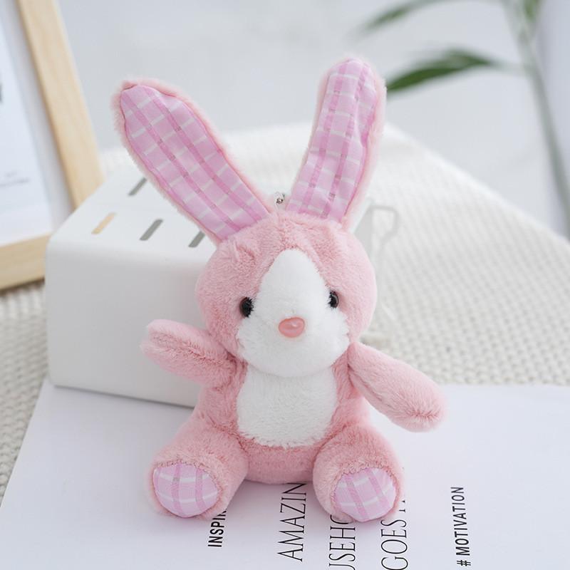 Adorable Checkered Long-eared Bunny Plush Toy Soft Stuffed Rabbit Doll For Kids