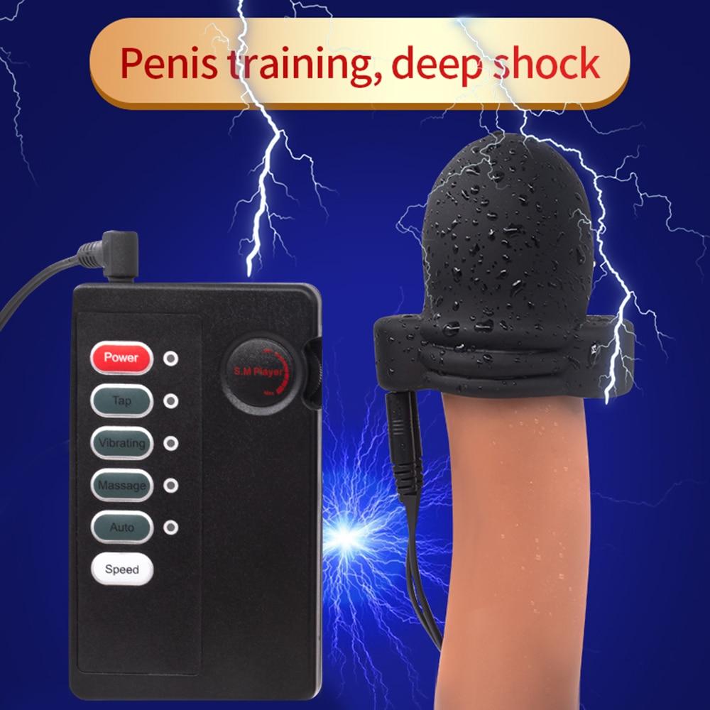 Elektrisk sjokk Glans Vibrator For Menn Masturbator Dildo Vibrator Penis Trainer Forsinkelse Varig Trener Sexleketøy For Voksen Sex Shop