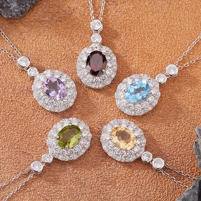 Color Treasure Jewelry Natural Topaz Peridot Garnet Amethyst Pendant Necklace Women'S S925 Sterling Silver