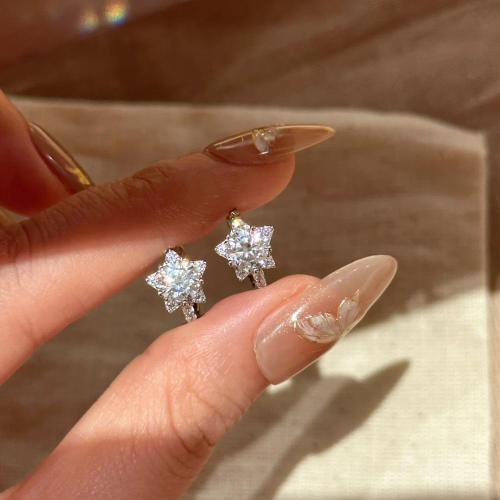 Серьги с фианитами Звезда Минималистичный дизайн Маленькие серьги-кольца для женщин Элегантный кафф-серьга Клипса для уха
