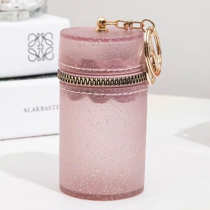 Νέα κυλινδρική μίνι τσάντα κραγιόν Candy Color Fine Glitter με φερμουάρ τσάντα νομίσματος με φορητή θήκη οργάνωσης Lip Gloss με μπρελόκ
