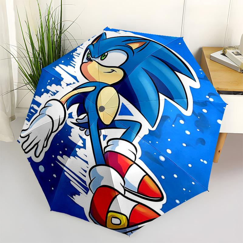 1pc Sonic the Hedgehog Automatic Opening/Closing Umbrella - Portable 3-Fold Design with 8-Bone Iron Frame - Outdoor - Ideal Gift for Fans, Travelers,