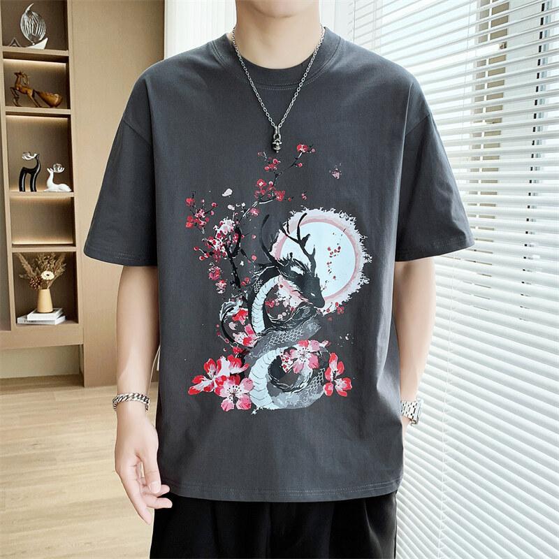 Summer New Men's Heavy Short-sleeved Guochao T-shirt Chinese Style Men's Pure Cotton Batch