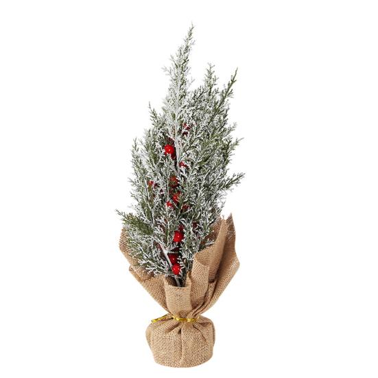 Small Christmas Artificial Plants with Burlap Base Faux Pine Branches with Red Berries/Poinsettias Flower