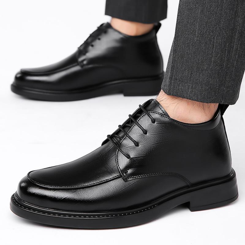 Winter 2024 New Men's Hairy Business Dress Leather Shoes Men's High-top Leather Shoes Fleece Thickened Thermal Cotton Leather