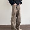 Mens Vintage Brown Cargo Jeans High Street Straight Leg Flare Fit Denim Pants