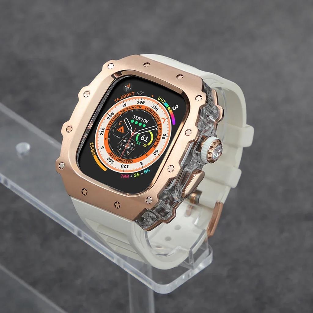 Klasická luxusná modifikačná súprava pre Apple Watch Ultra 2 49mm Puzdro z nehrdzavejúcej ocele Pre IWatch 9 8 7 6 45mm 44mm Krištáľové tlačidlo Športový remienok