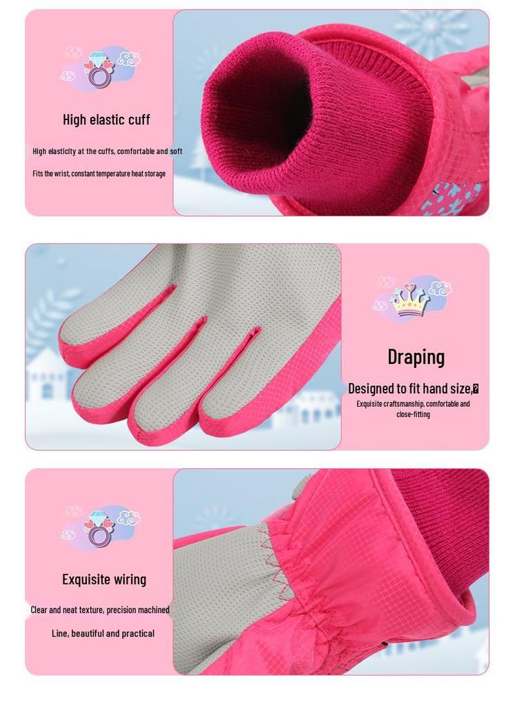 New Windproof Girls' Ski & Cycling Gloves: Warm, Waterproof, Anti-slip, Cute Cartoon Design for Kids & Babies