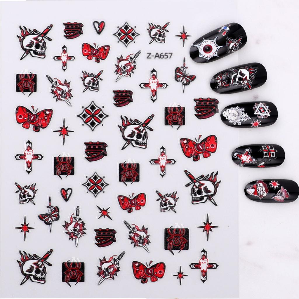 5D Geprägter Nail Art Sticker Halloween Cartoon Spinnennetz Geist Kürbislaterne Nagel Klebeaufkleber
