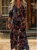 Damen Retro Blumenmuster Langarmkleid - Europäischer & Amerikanischer Stil