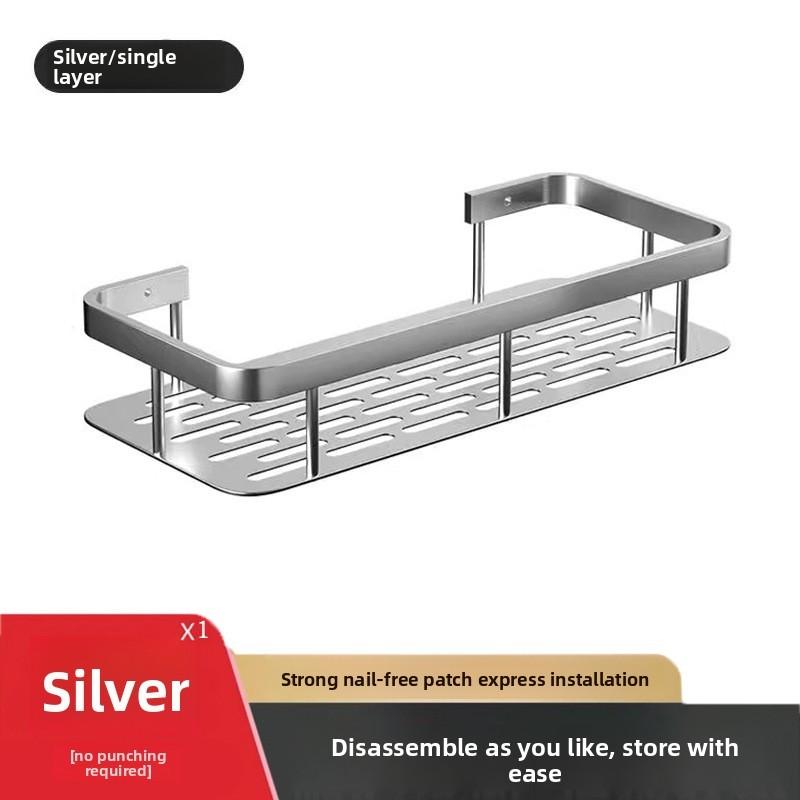 

Shower Single Caddy Tier Durable Aluminium Rustproof Sticker Bathroom Shelf Silver