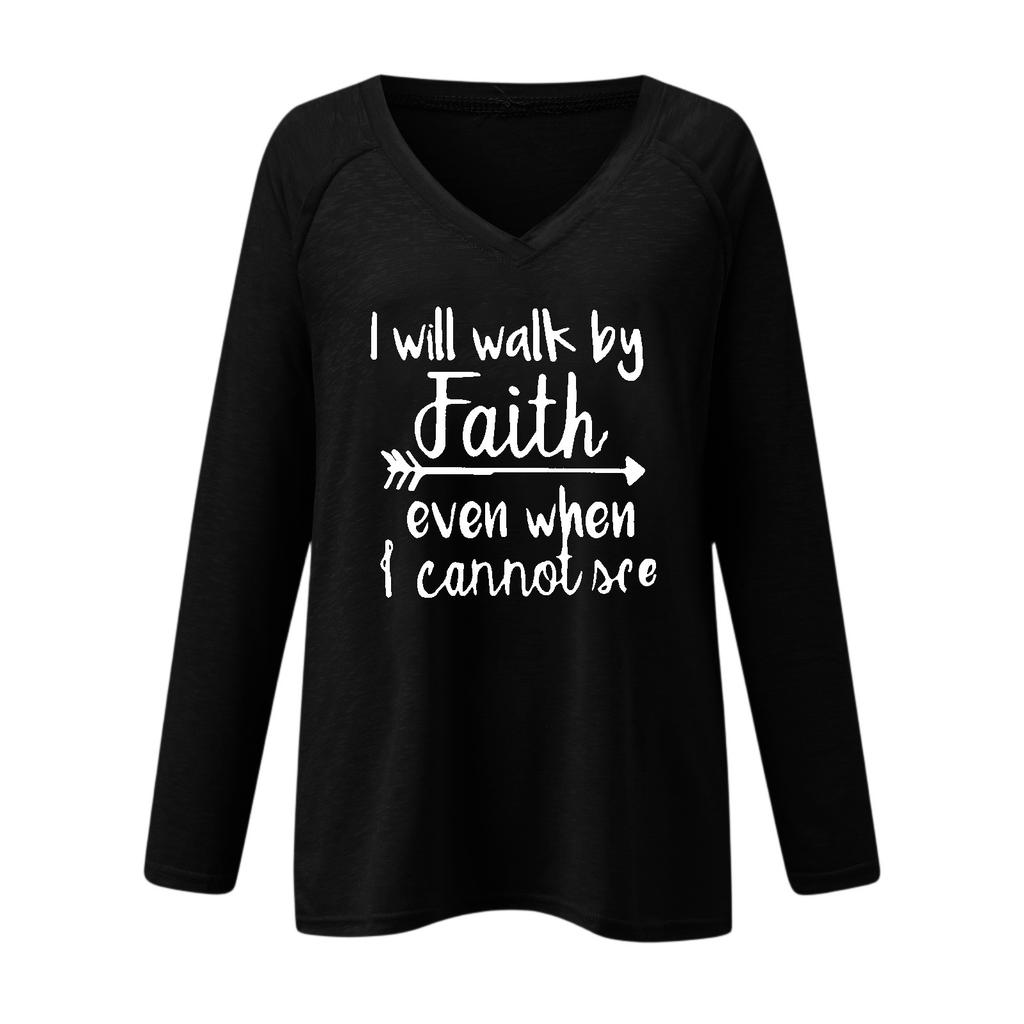 Women's Casual V-Neck Long-Sleeve Printed Letter Sweatshirt