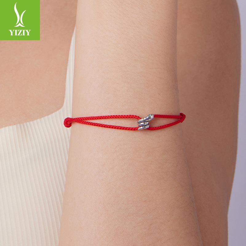S925 Sterling Silver Spirit Snake Red Hand Rope Bracelet, Fashionable And Popular Lucky Hand Rope Hand Jewelry