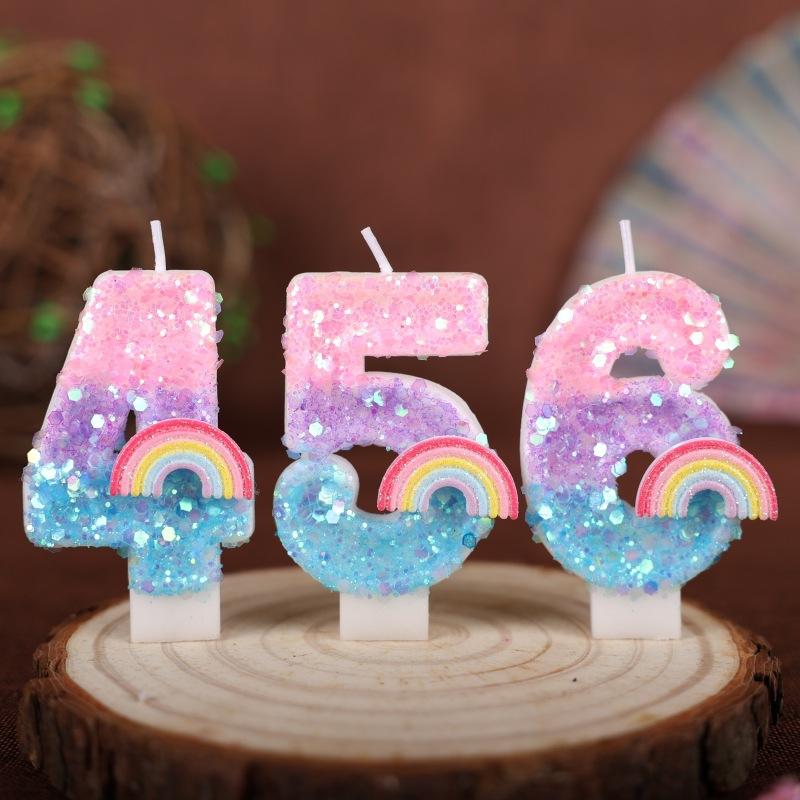 Rainbow Numbers Birthday Candles Cake Party Decoration Birthday Handmade Candles 0-9