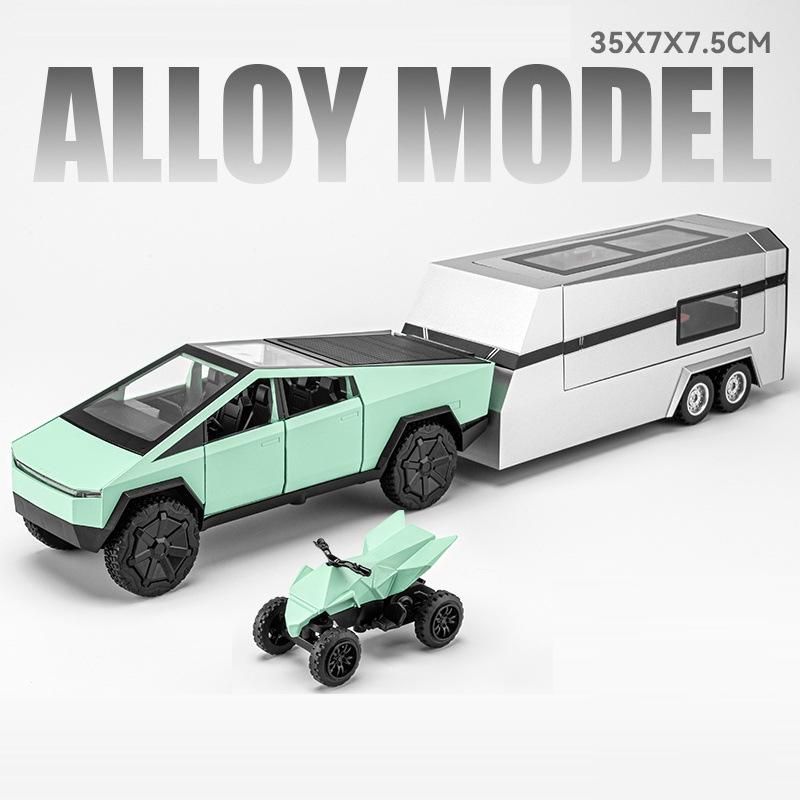 Scale 1:32 Pickup Model Cartoon Bear Car Toy Sound Light Pull Back Doors Opened Miniature RV Models Home Decor Decoration