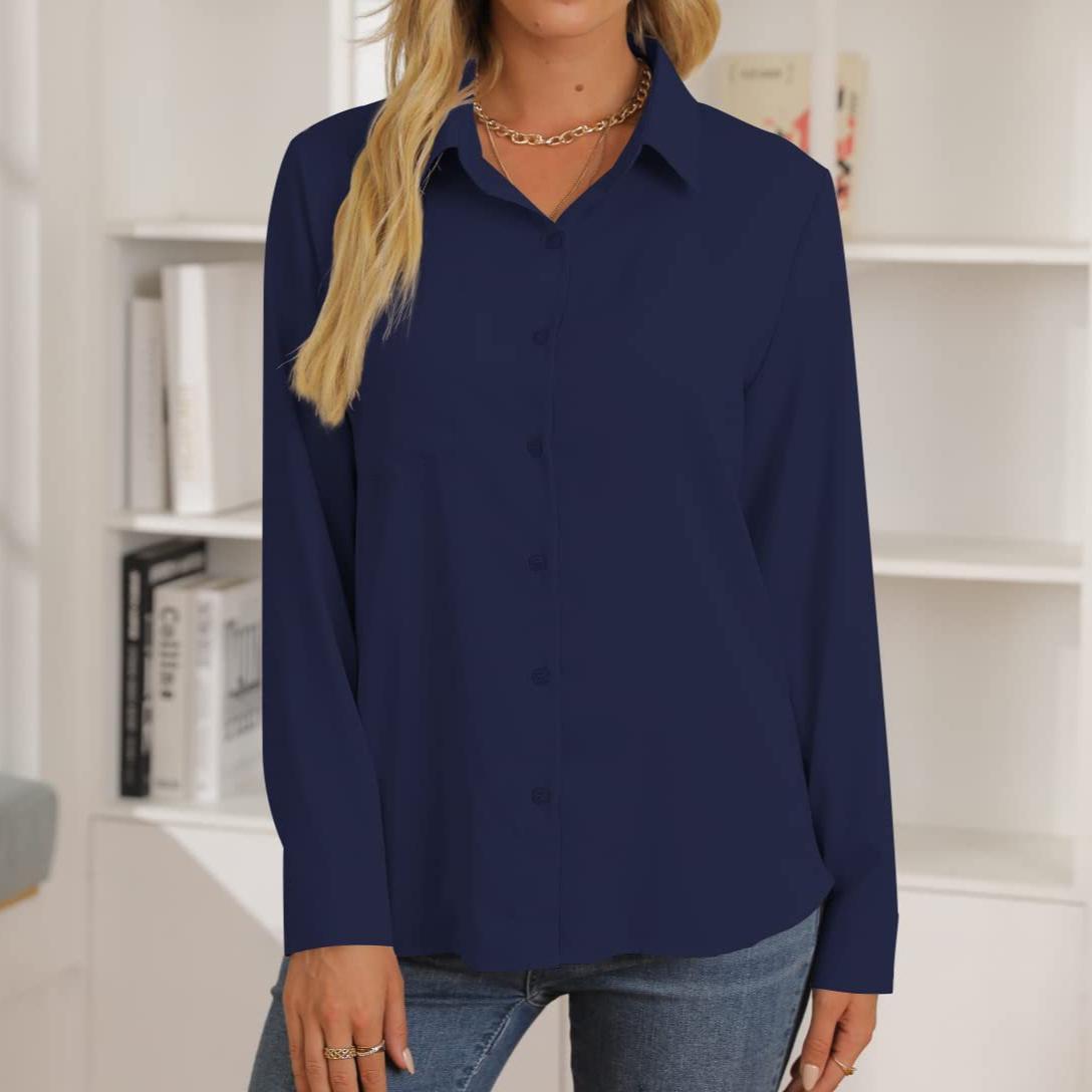

BITCED Однотонная женская рубашка поло с длинными рукавами, весна-лето, стильная повседневная рубашка XXL темно-синий