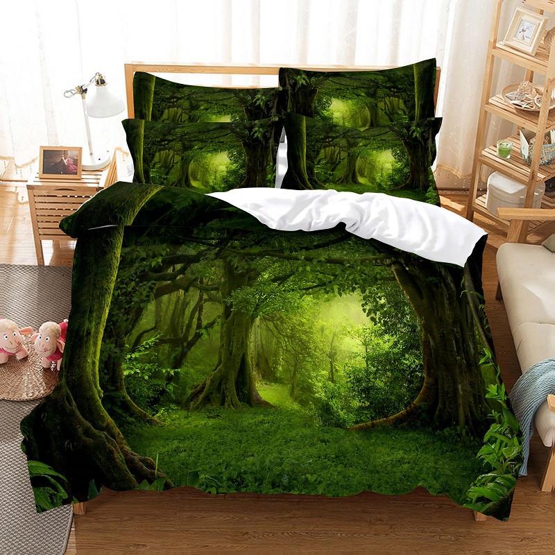 Tree Duvet Cover Set Snow Winter Style Beautiful Landscape 3D Print Polyester Comforter Cover King Queen Full Size For Kid Boy