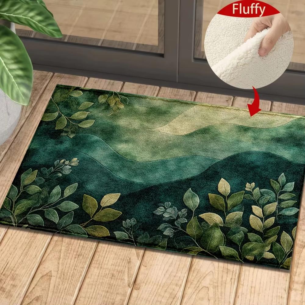 Leaf Flannel Floor Mat Cooling Insulation Non-slip Foot Mat Kitchen Living Room Absorbent Dirty Resistant Floor Mat