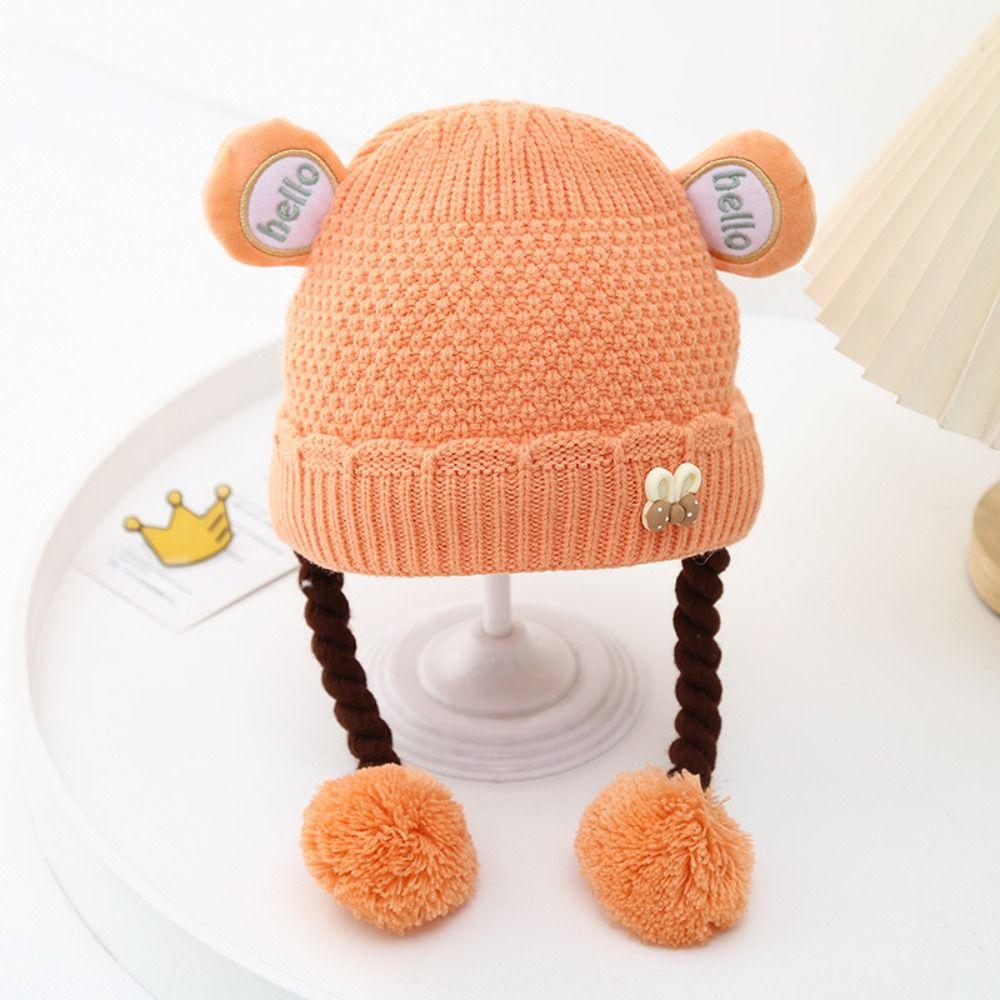 

Warm Ear Protection Hat Thickned Earflap Hats Cute Wig Braids Cap for Baby жовтий