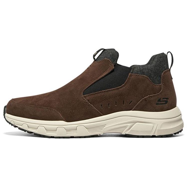 Skechers Oak Canyon Slip-On Cowhide Fabric Sports Comfort Thickened Fleece Warm Low-Top Casual Shoes Men sneakers Brown Black 237283C-CHBK