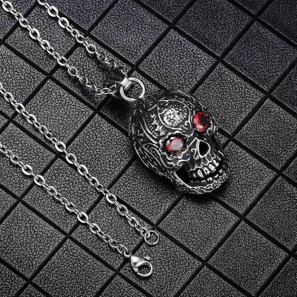 Gotische Hohl-Anhänger-Halskette Augen Rubin Edelstahl Herren Acsergery Silber Geschenk