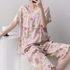 1011 New anti-bump cotton and silk pajamas women's summer ultra-thin short-sleeved trousers cotton and silk set large-size loungewear