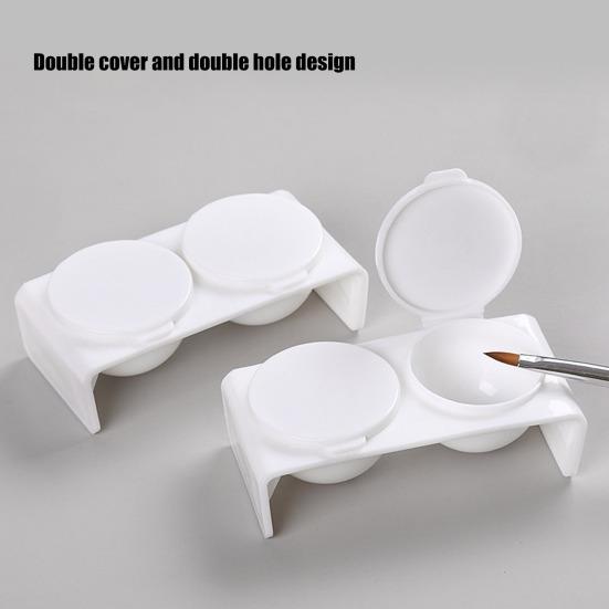 2Pcs Nail Dappen Dishes Dual Compartments Reusable Shatterproof Smooth Edge Wide Application Eco-friendly Plastic Nail Dual Cup Dampen Dish